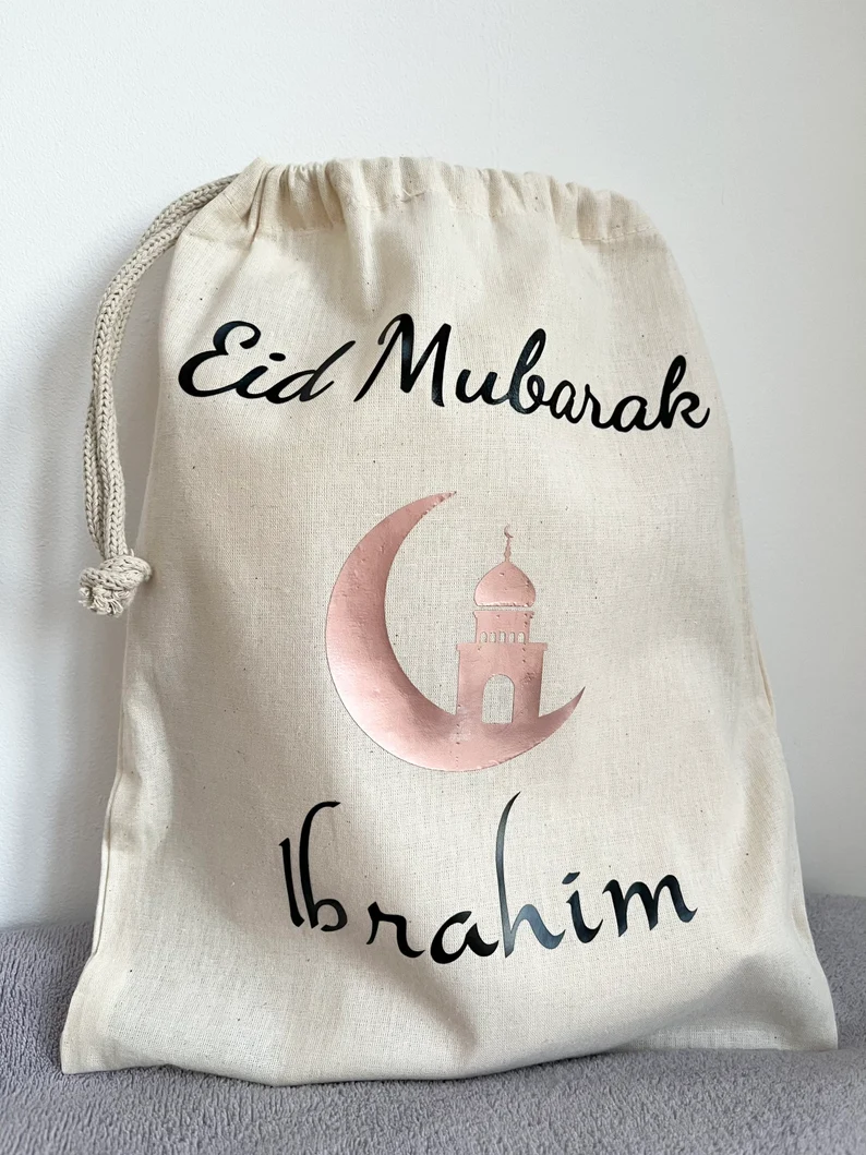 Personalized name Eid Mubarak cotton gift bag