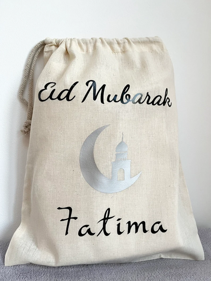 Personalized name Eid Mubarak cotton gift bag