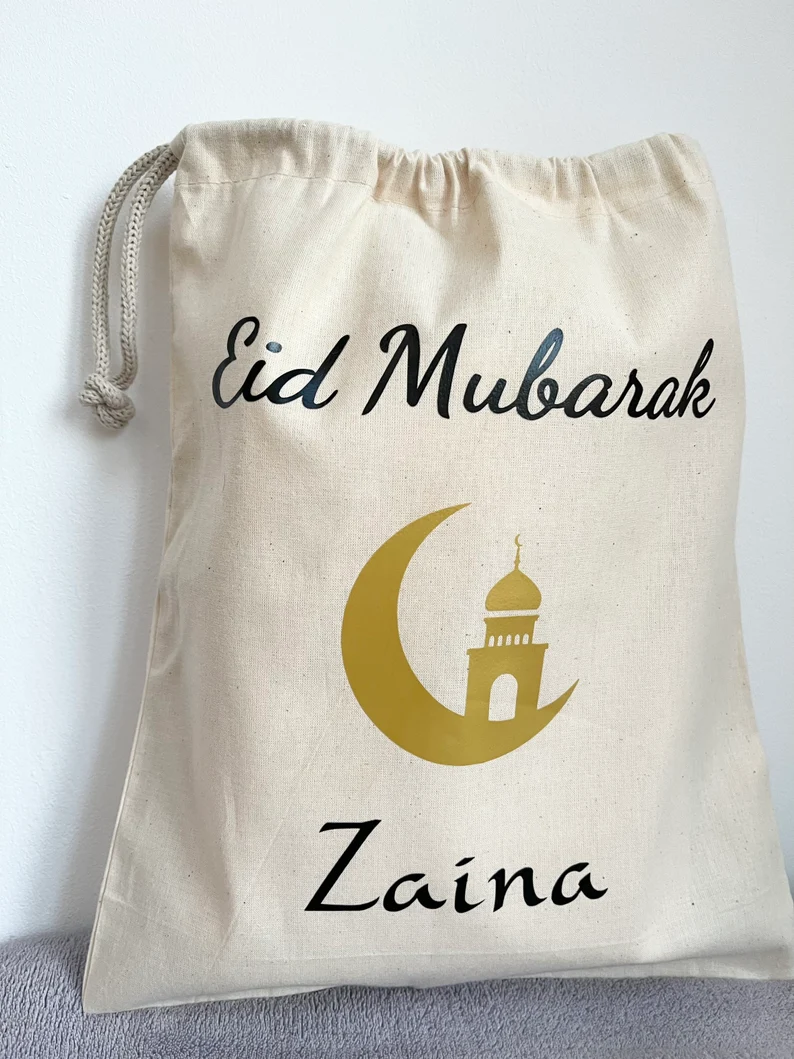 Personalized name Eid Mubarak cotton gift bag